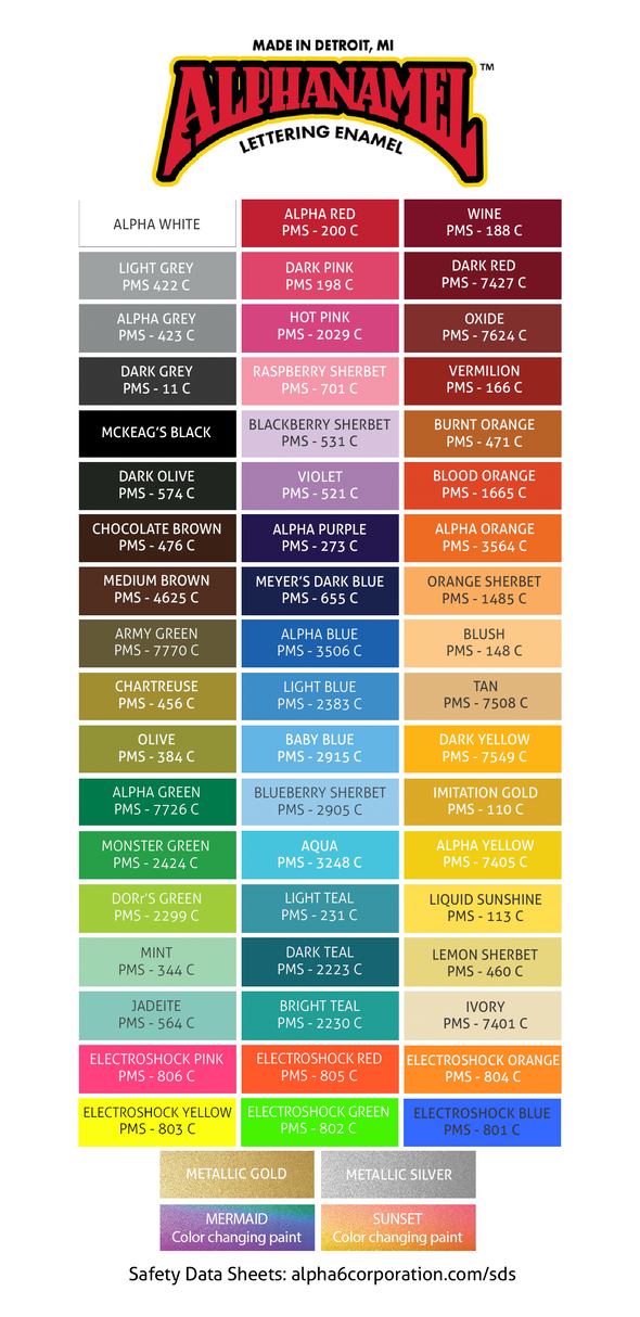 2.5 and 5oz Colors - ALPHA 6 ENAMEL PAINT
